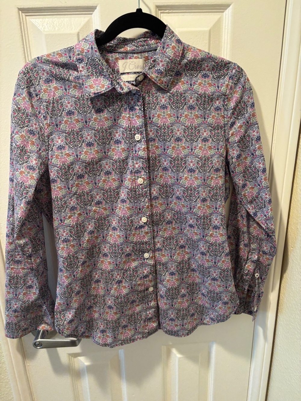 J. Crew Blue and Pink Floral Cotton Button-Down Shirt